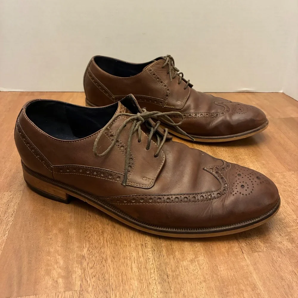 Cole Haan Mens 10.5M Brown Leather Wingtip Brogue Dress Shoes Oxford C10899